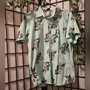 Star Wars Mens Mint Green Short Sleeve Button Down Floral Hawaiian Shirt Size L